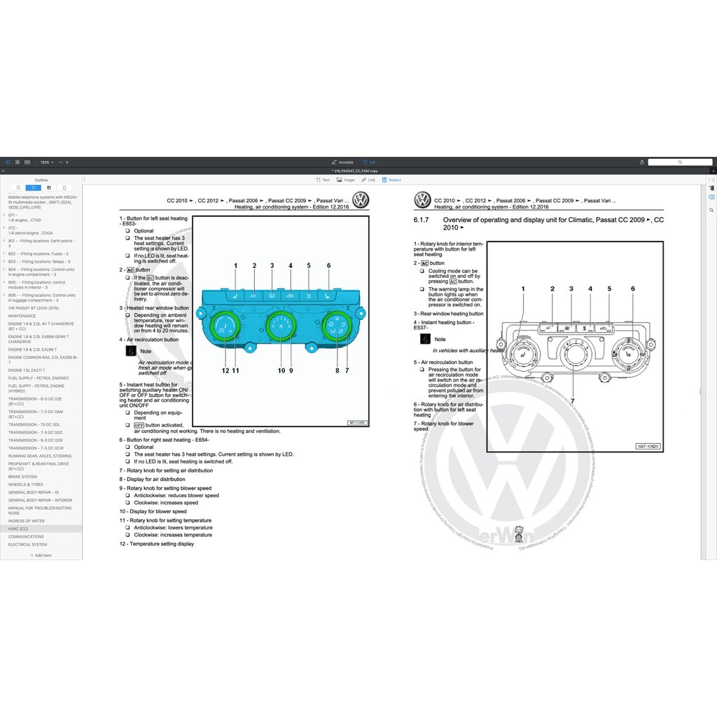 VW PASSAT CC 2008-2016 Full Manual Set – Repair & Maintenance Manual